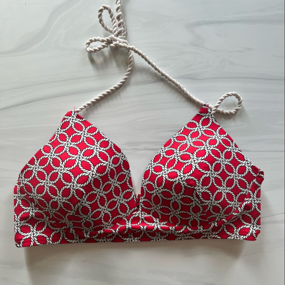 Michael Kors red, white & black nautical swim top that ties at the neck